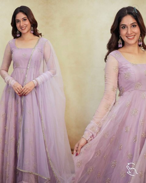Vibrant Purple Tabby Organza Anarkali Suit with Embroidery Work Ready To Wear Collection