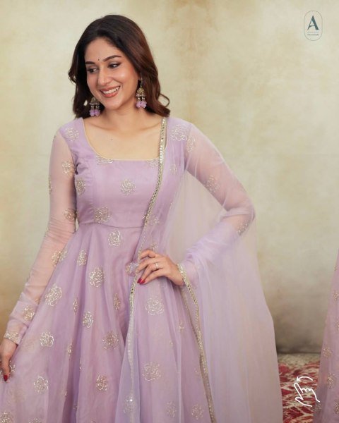 Vibrant Purple Tabby Organza Anarkali Suit with Embroidery Work Ready To Wear Collection