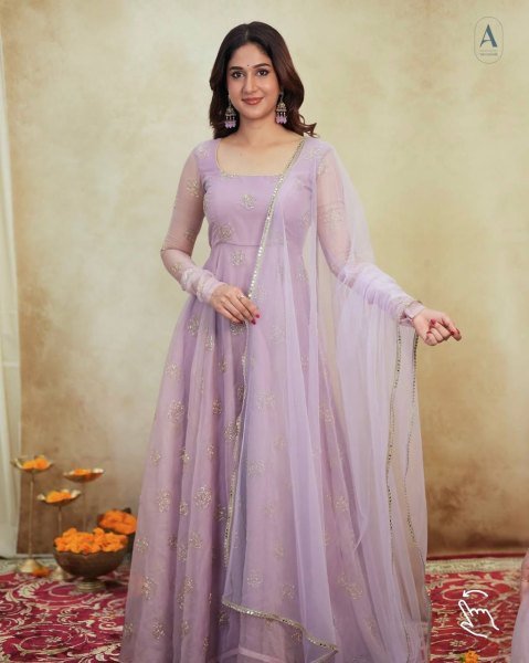 Vibrant Purple Tabby Organza Anarkali Suit with Embroidery Work Ready To Wear Collection