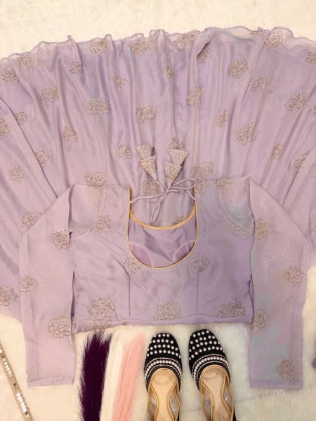 Vibrant Purple Tabby Organza Anarkali Suit with Embroidery Work Ready To Wear Collection