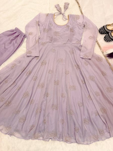 Vibrant Purple Tabby Organza Anarkali Suit with Embroidery Work Ready To Wear Collection