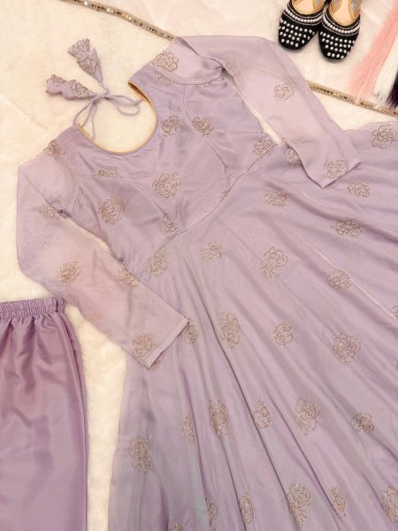 Vibrant Purple Tabby Organza Anarkali Suit with Embroidery Work Ready To Wear Collection