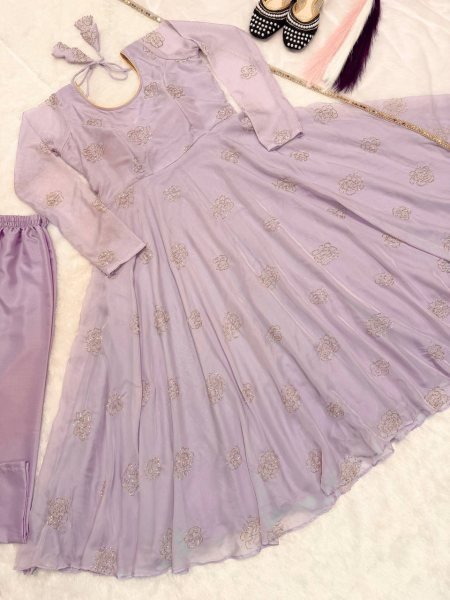 Vibrant Purple Tabby Organza Anarkali Suit with Embroidery Work Ready To Wear Collection