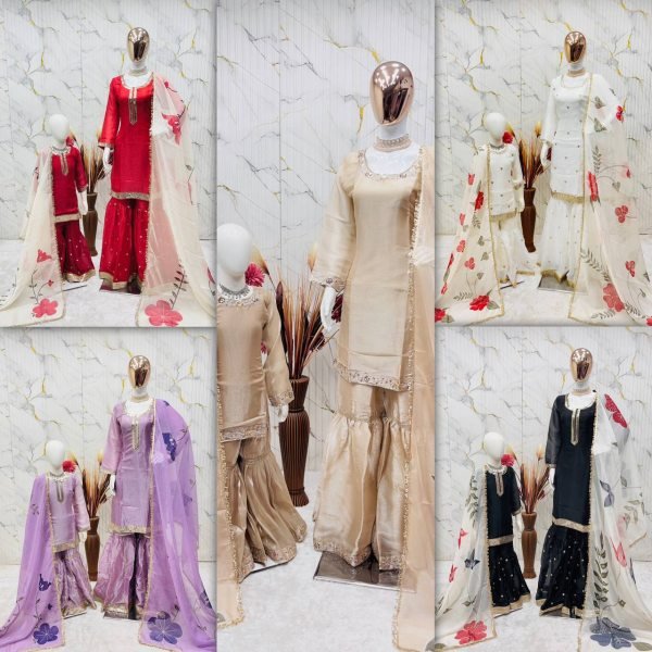 Vibrant Red Mom Daughter Matching Sharara Set for Festive Wear Mom-Doughter Collection