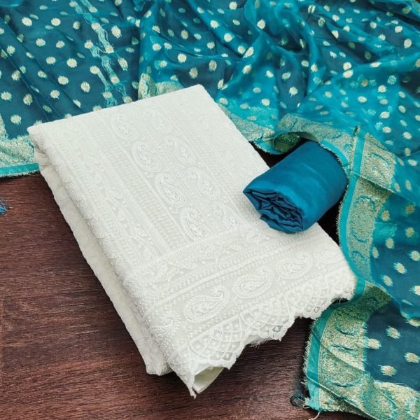 Vibrant Sky Blue Georgette Ethnic Suit Set with Jacquard Organza Dupatta Design Color Set Matching Dress Material Wholesale