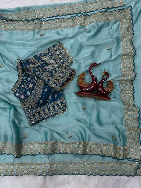 Vibrant Sky Blue Soft Rangoli Silk Saree with Full Stitched Banglori Blouse Sarees 