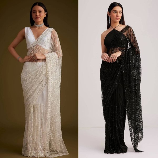 Vibrant White Designer Butterfly Net Saree with Heavy Embroidery Blouse for Festival Bollywood Fancy Sarees Wholesale