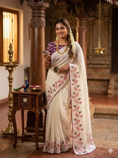 Vibrant White Designer Linen Cotton Laheriya Print Saree with Contrast Blouse at Wholesale Rate Sarees 