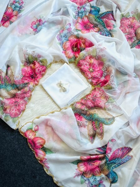 Vibrant White Designer Soft Tabby Saree with Cutdana Work and Jalpari Silk Blouse Designer Wedding Sarees Wholesale