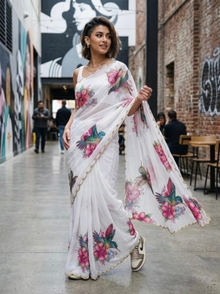 Vibrant White Designer Soft Tabby Saree with Cutdana Work and Jalpari Silk Blouse Designer Wedding Sarees Wholesale
