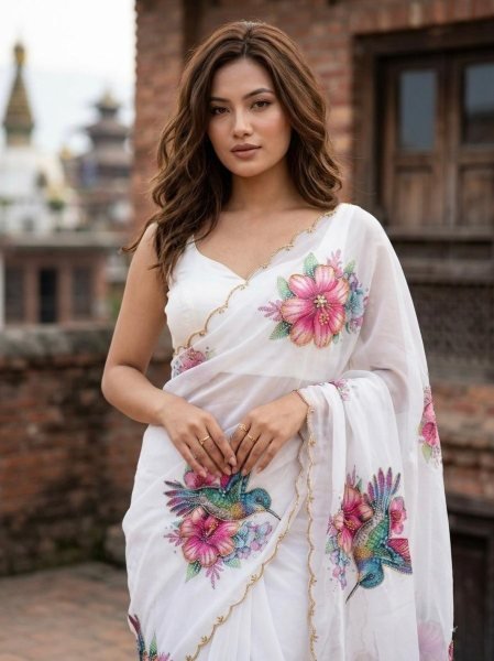 Vibrant White Designer Soft Tabby Saree with Cutdana Work and Jalpari Silk Blouse Designer Wedding Sarees Wholesale