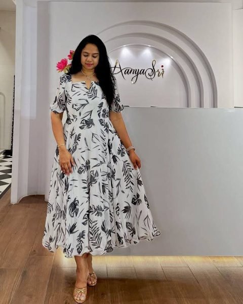 Vibrant White Elegant Fox Georgette Flared Gown for Festive and Party Wear Western Ladies Top Wholesale