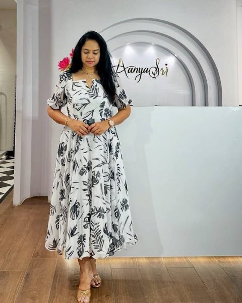 Vibrant White Elegant Fox Georgette Flared Gown for Festive and Party Wear Western Ladies Top Wholesale