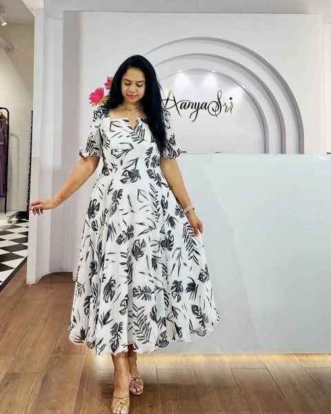 Vibrant White Elegant Fox Georgette Flared Gown for Festive and Party Wear Western Ladies Top Wholesale