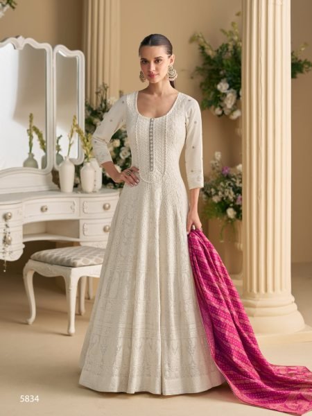Vibrant White Faux Georgette Kurti with Dupatta and Embroidery Work Anarakali Gown Wholesale