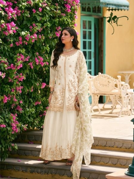 Vibrant White Fully Stitched Premium Mos Silk Suit with Chiffon Dupatta for Wedding 