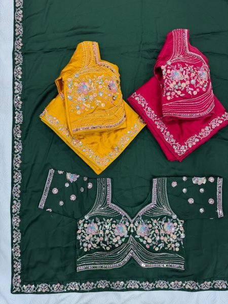 Vibrant Yellow Elegant Embroidered Saree with Heavy Designer Blouse for Wedding Silk Sarees Wholesale