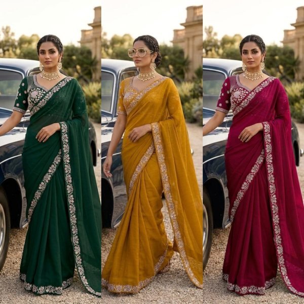 Vibrant Yellow Elegant Embroidered Saree with Heavy Designer Blouse for Wedding Silk Sarees Wholesale