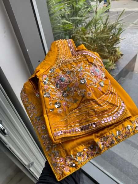 Vibrant Yellow Elegant Embroidered Saree with Heavy Designer Blouse for Wedding Silk Sarees Wholesale