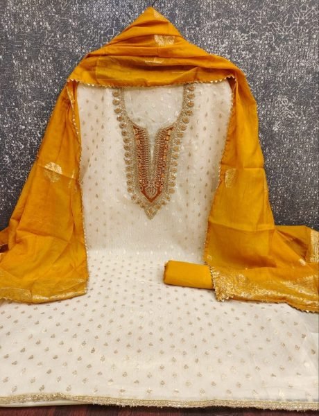 Vibrant Yellow Ready to Stitch Shimmer Silk Suit with Fancy Chanderi Silk Jacquard Dupatta Color Set Matching Dress Material Wholesale