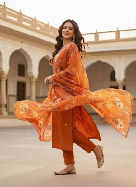  Vichitra Silk Embroidered Ready-to-Wear 3-Piece Suit Set Perfect for Daily Wear Embroidery Kurtis 