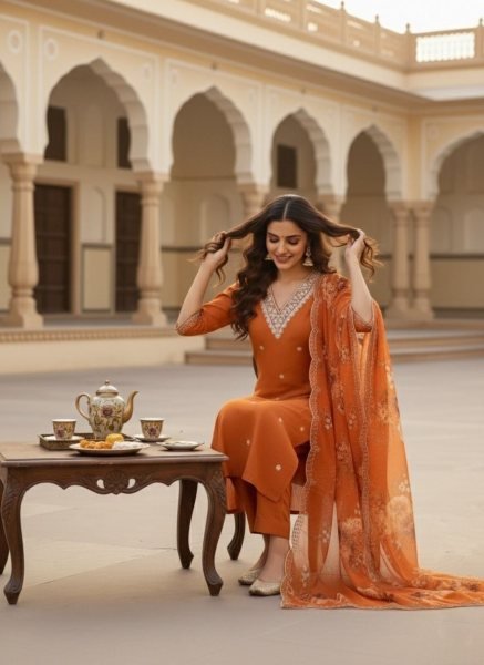  Vichitra Silk Embroidered Ready-to-Wear 3-Piece Suit Set Perfect for Daily Wear Embroidery Kurtis 