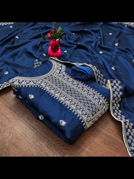Vichitra Silk Multi Work DRESS MATERIAL SUIT COLLECTION  Color Set Matching Dress Material Wholesale