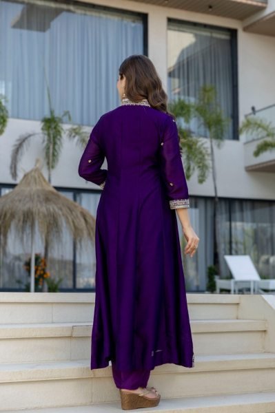 Vichitra Silk Purple Designer Anarkali Kurti Set Collection For Special Occasions  Anarkali Kurtis 