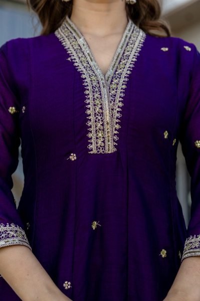 Vichitra Silk Purple Designer Anarkali Kurti Set Collection For Special Occasions  Anarkali Kurtis 