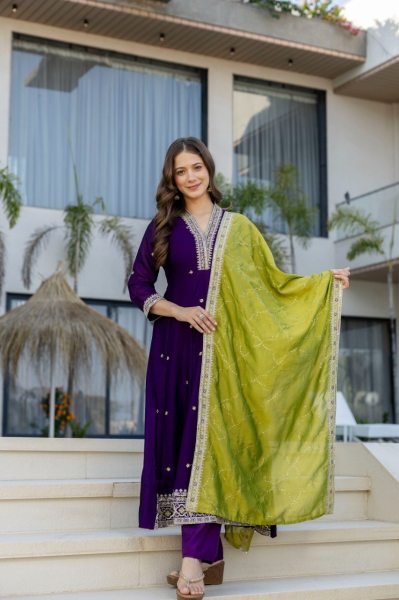 Vichitra Silk Purple Designer Anarkali Kurti Set Collection For Special Occasions  Anarkali Kurtis 