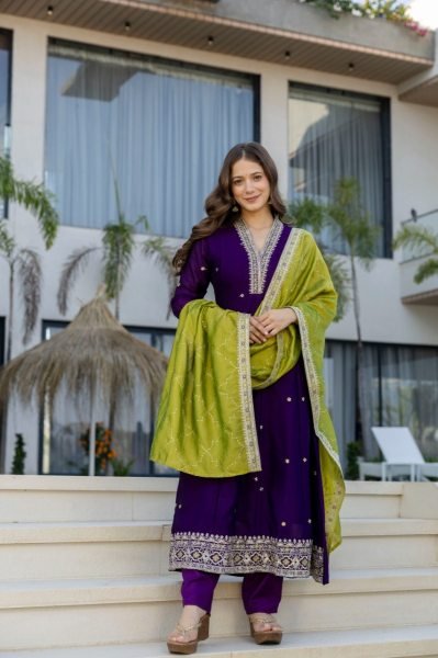 Vichitra Silk Purple Designer Anarkali Kurti Set Collection For Special Occasions  Anarkali Kurtis 