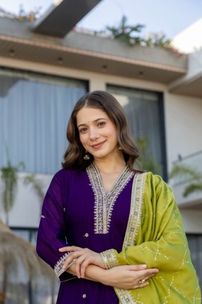 Vichitra Silk Purple Designer Anarkali Kurti Set Collection For Special Occasions  Anarkali Kurtis 