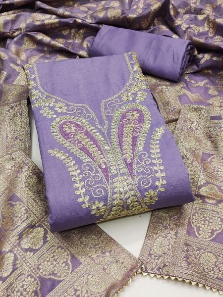 Vichitra Silk Suit Set with Banarasi Dupatta Elegant Ethnic Wear Dress Material 
