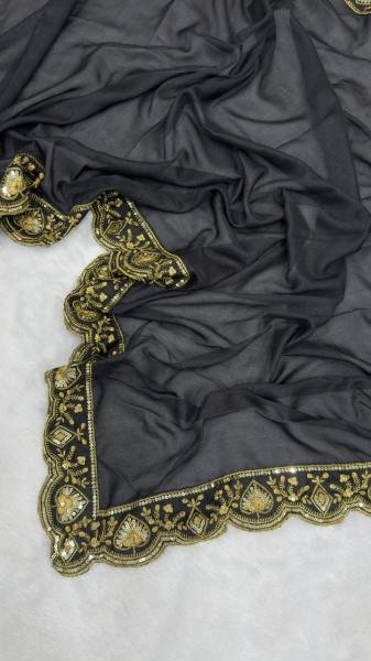 Vidya Balan Black Chinno Silk Saree with Sequence Work and Thai Silk Blouse Bollywood Fancy Sarees Wholesale