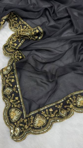 Vidya Balan Black Chinno Silk Saree with Sequence Work and Thai Silk Blouse Bollywood Fancy Sarees Wholesale
