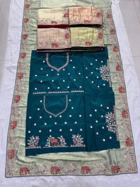 Vintage Beige Designer Kanjivaram Silk Wedding Saree with C Pallu Embroidery Work Silk Sarees Wholesale