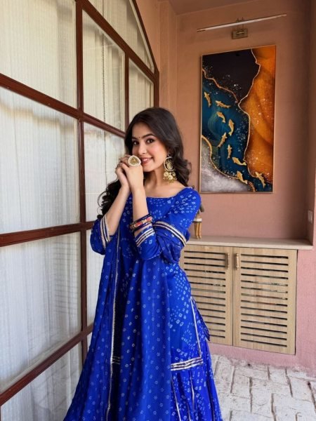 Vintage Blue Printed Short Kurti Palazzo Set With Dupatta At Factory Discount Price Ready To Wear Collection