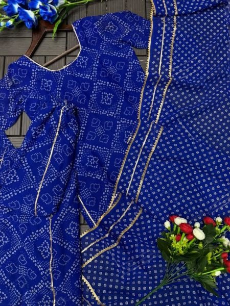 Vintage Blue Printed Short Kurti Palazzo Set With Dupatta At Factory Discount Price Ready To Wear Collection