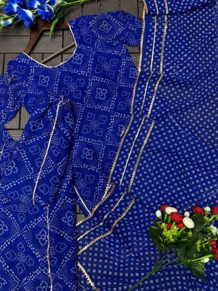 Vintage Blue Printed Short Kurti Palazzo Set With Dupatta At Factory Discount Price Ready To Wear Collection