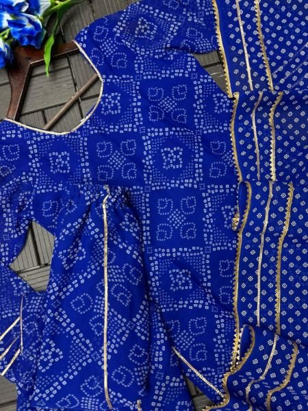 Vintage Blue Printed Short Kurti Palazzo Set With Dupatta At Factory Discount Price Ready To Wear Collection