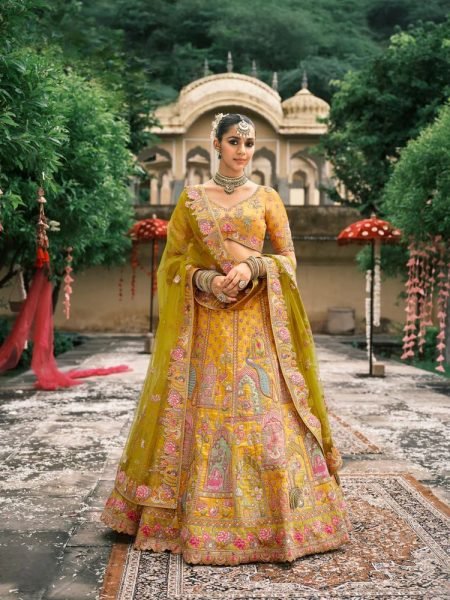 Rare Yellow Silk Lehenga with Cutwork Border for Special Occasions Bridal Lehenga Choli