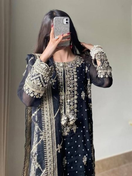 Vintage Faux Georgette with Moti Embroidery Long Kurti at Wholesale Rate  