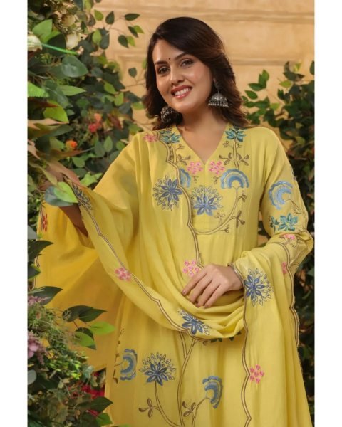 Vintage Lemon Yellow Viscose Chanderi Embroidered Kurti Set with Designer Dupatta for Reseller   Straight Cut Long Kurtis