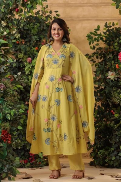 Vintage Lemon Yellow Viscose Chanderi Embroidered Kurti Set with Designer Dupatta for Reseller   Straight Cut Long Kurtis