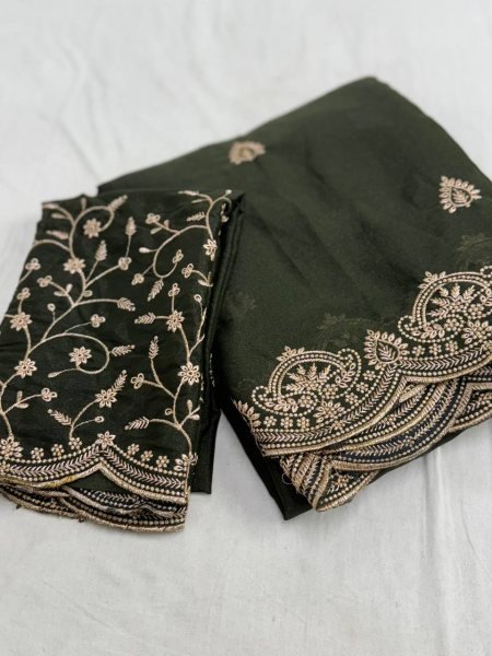 Vintage Mahensi Green Georgette Embroidery Saree for Party Wear Women Embroidery Sarees Wholesale