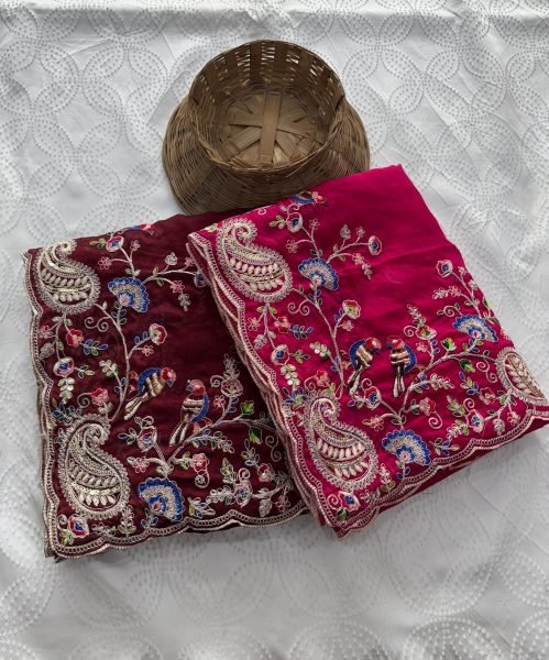 Vintage Maroon Soft Silk Saree with Embroidery Cutwork Aarco Border for Wedding Silk Sarees Wholesale