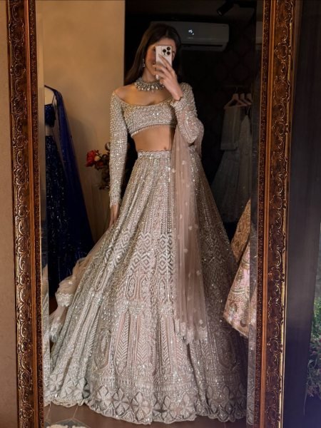Vintage Peach Heavy Butterfly Net Lehenga with Zari Embroidery and Net Dupatta Designer Lehenga Choli