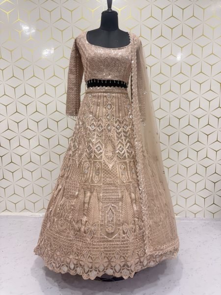 Vintage Peach Heavy Butterfly Net Lehenga with Zari Embroidery and Net Dupatta Designer Lehenga Choli