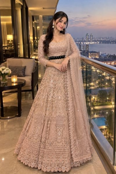 Vintage Peach Heavy Butterfly Net Lehenga with Zari Embroidery and Net Dupatta Designer Lehenga Choli