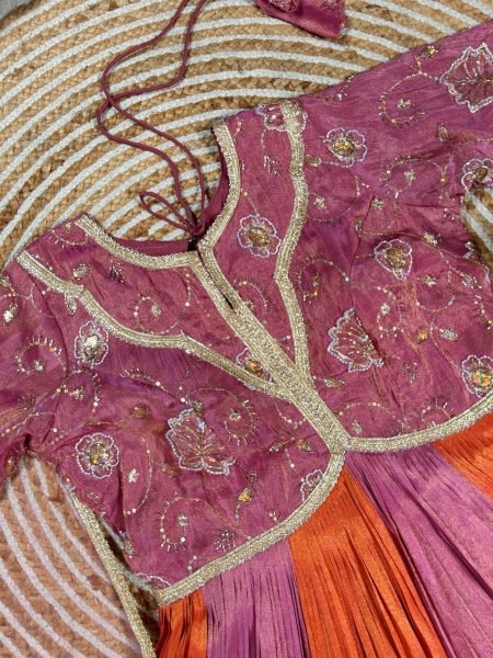 Vintage Pink Orange Gown with Bits Work and Thumar Lace Detailing Anarkali Kurtis 